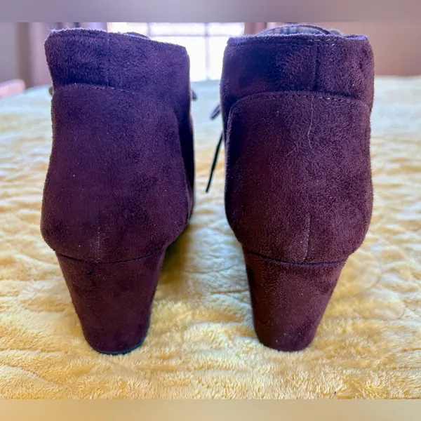Forever Brown Patricia Lace Up Low Wedge Ankle Booties Shoes - Image 7