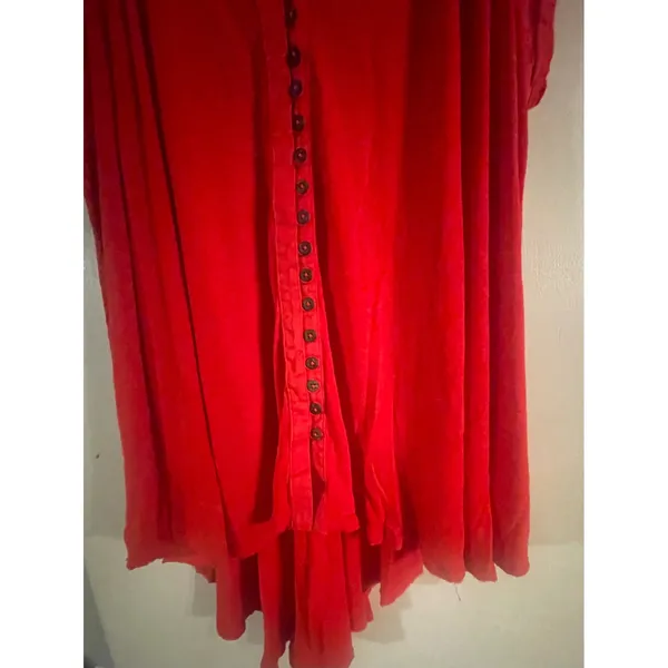 Free People‎ Orange Button Front Tunic Top Cap Sleeve Boho Smocked Back V-Neck - Image 6