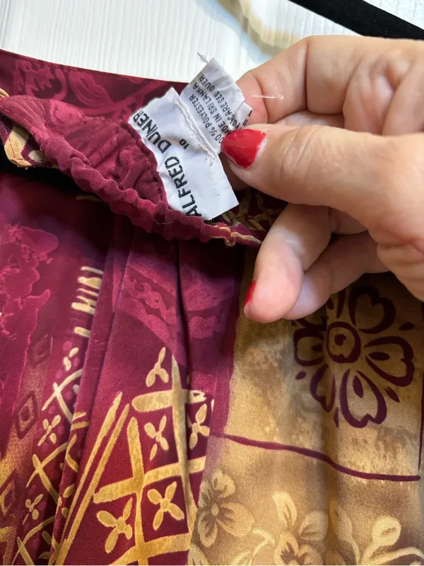 Alfred Dunner Burgundy and Gold Patterned A-Line Skirt - Image 3