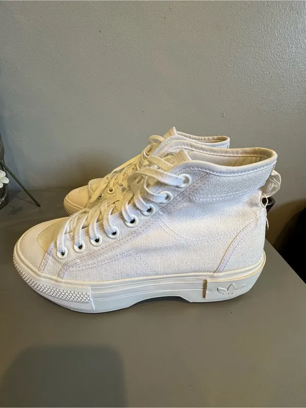 adidas White High-Top Platform Canvas Sneakers with Gum Outsole - Image 3