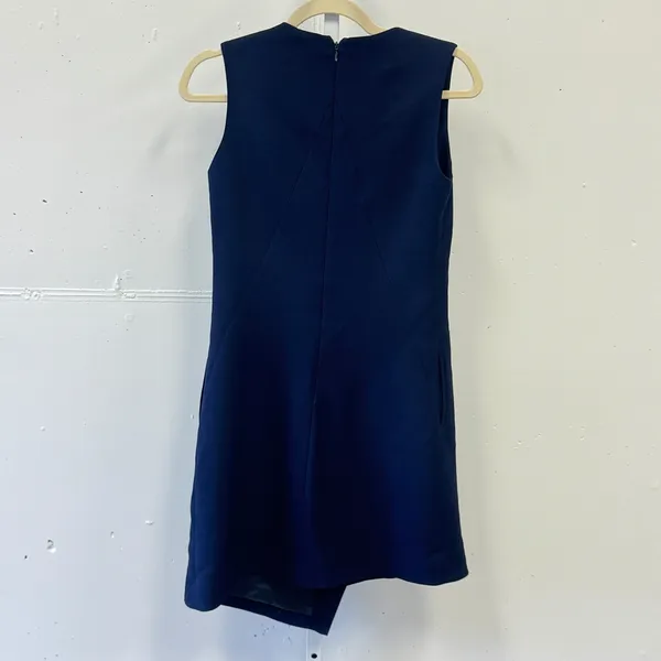 Osman London‎ Sleeveless Wrap Gathered Mini Dress Asymmetric Hemline Navy Size 4 - Image 3