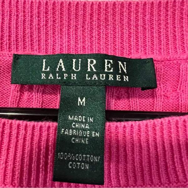 Lauren Ralph Lauren Pink Cable Knit 100% Cotton Sweater size medium - Image 5
