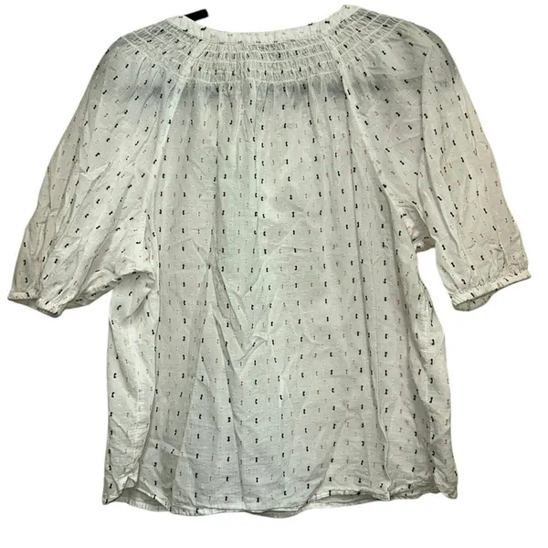 LOFT Petite Large White Printed Peasant‎ Blouse Women's Short Sleeve Boho Top - Image 2