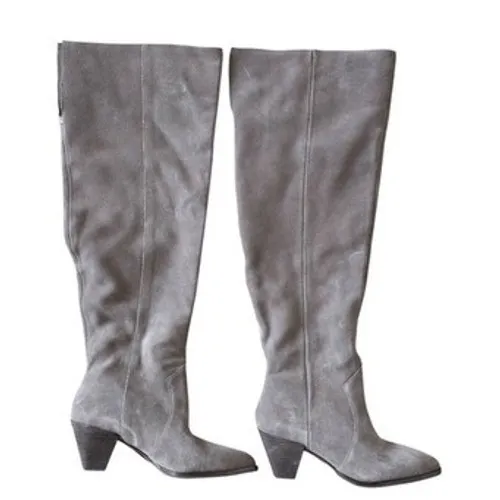 Vince Camuto Grey Suede Over The Knee Boots Pointed Toe Block Heel 6.5 Wide Calf - Image 3