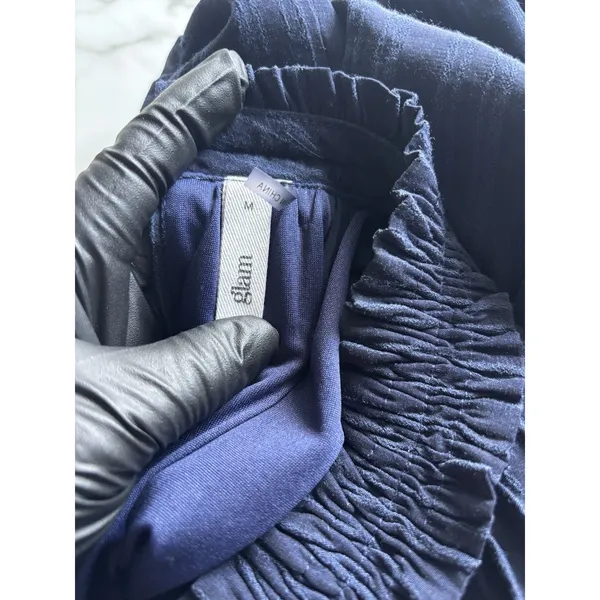 GLAM Navy Blue Tiered Mock Neck Mini Dress Sleeveless Ruffle Babydoll Size M - Image 7