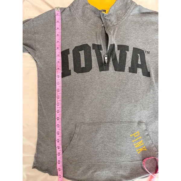 PINK Victoria's Secret Iowa Hawkeyes Quarter Zip Pullover Gray Yellow Medium - Image 7