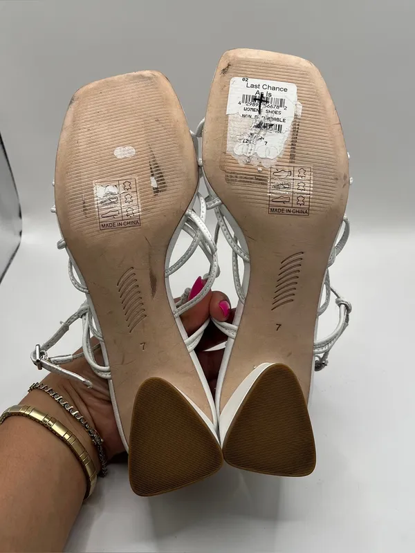 PAIGE Gianna Square Toe Strappy Block Heel Sandals size 7 white leather - Image 10