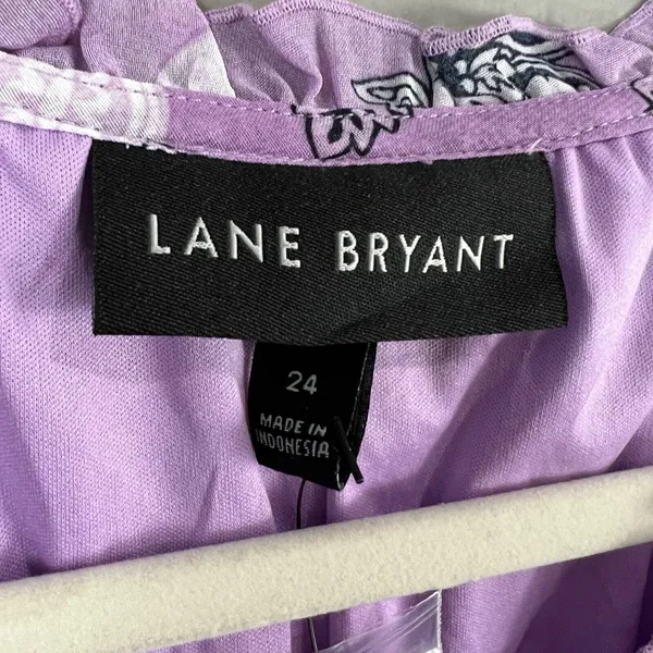 Lane Bryant NWT Sz 24 Sleeveless Notch Neck Elastic Waist Purple Floral Dress - Image 2