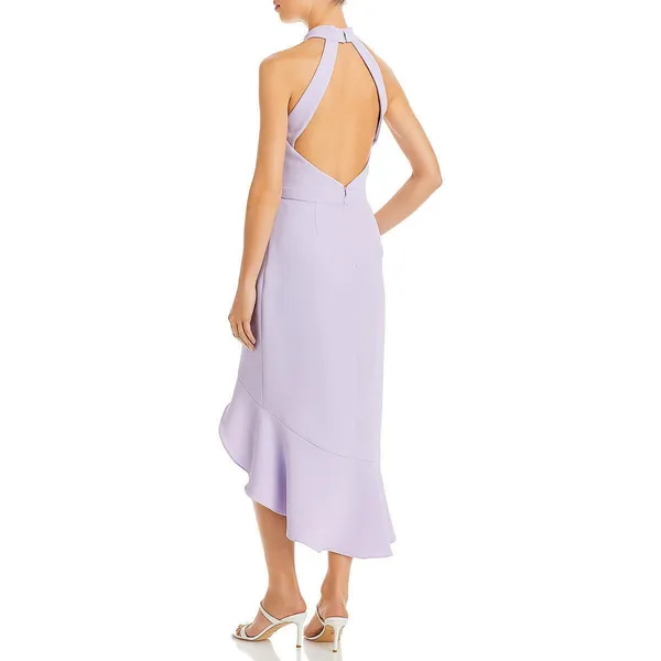 Aqua Lilac Crepe Scoop‎ Neck Ruffle Midi Dress Size 12 - Image 2