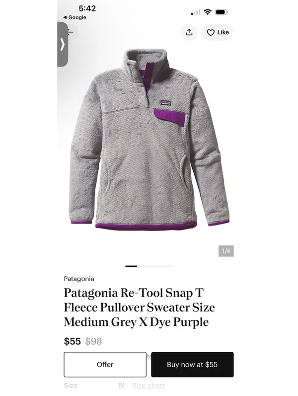 Patagonia Polartec Thermal Pro Gray and Purple Fleece Pullover Jacket Sz S - Image 8