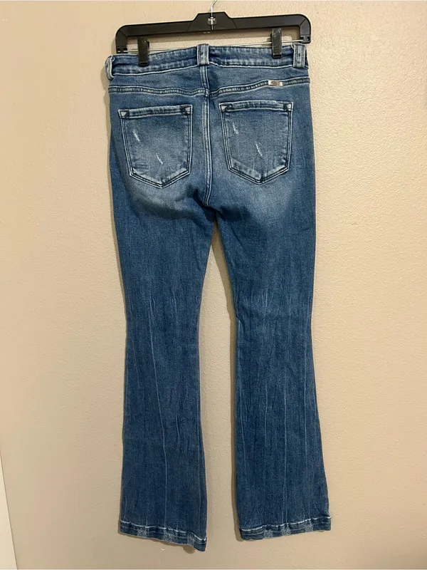 Kancan Low Rise Distressed Medium Wash Flare Denim Jeans Women’s Size 9 28 - Image 6