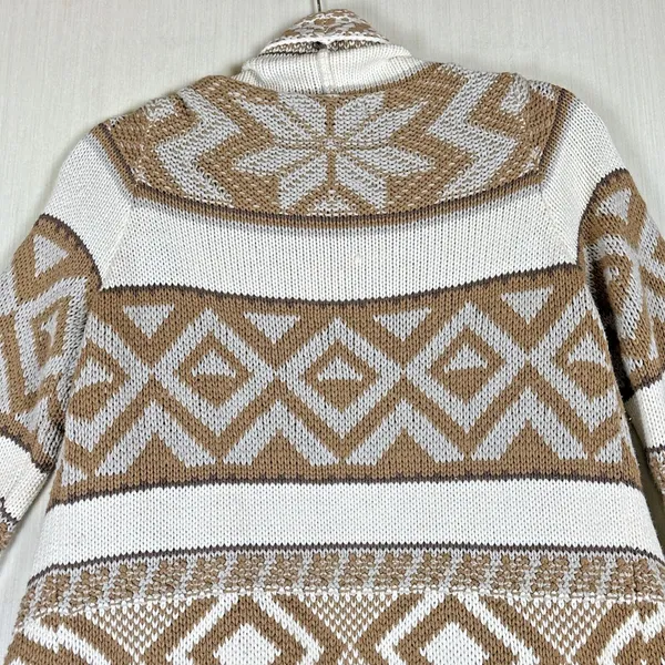Old Navy Womens Small Brown Geometric Fair‎ Isle Waterfall Open Front Cardigan - Image 8