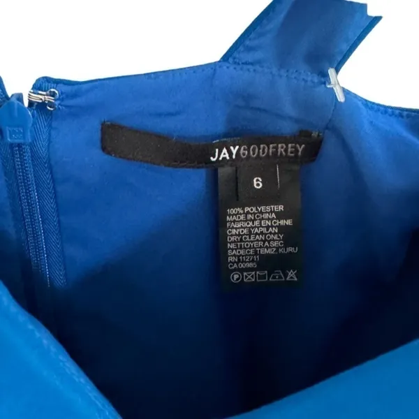 Jay Godfrey Cobalt Blue Deep‎ V-neck Plunge Midi 6 Cocktail Dress - Image 6