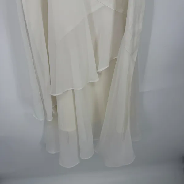 Vintage JSong White 100% Linen One Shoulder Embroidered Leaf‎ Maxi Dress 8 - Image 5