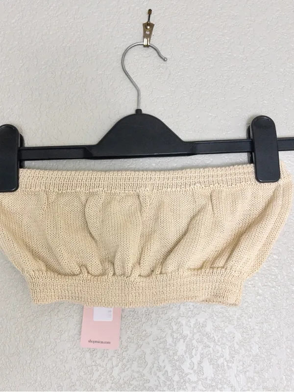 NWT [SET] Micas Knit Fringe Maxi Skirt M Beige Tassel Sheer Slit Bandeau Top - Image 8