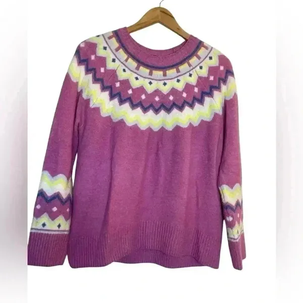 Vince Camuto Pink Fair Isle‎ Sweater Small Classic Oversized Stretch Ski Snow - Image 3