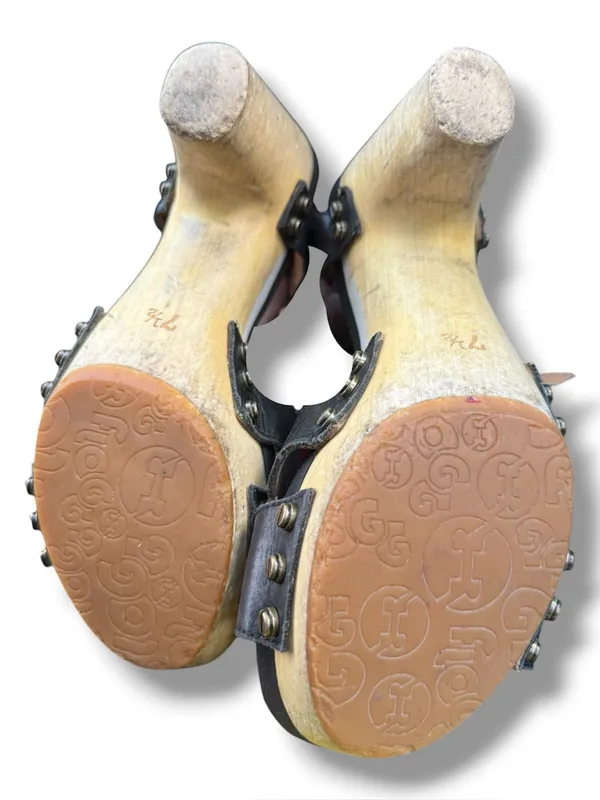 Flogg Heeled Sandals Platform Clog Sandal in Black and Natural Wood Shoes Scandi - Image 3