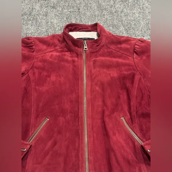 Lucky Brand Wine Red Goat Leather Zip‎ Jacket size Small - Image 3