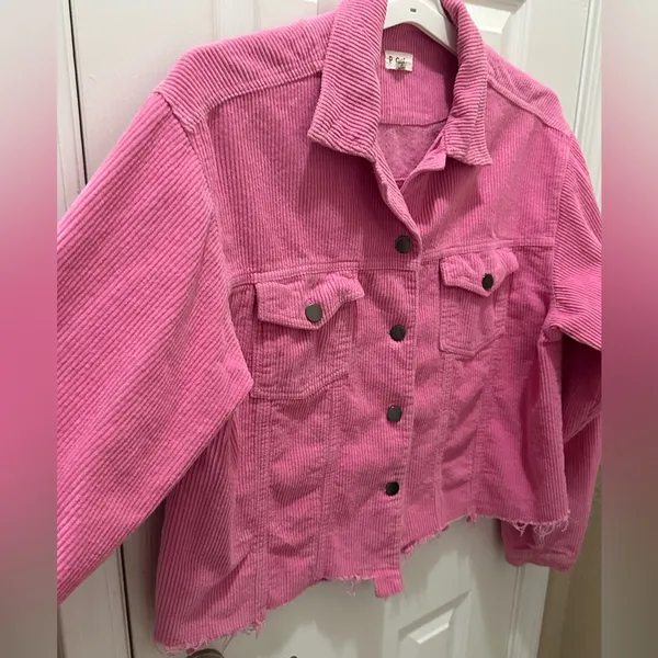 POL Barbie pink corduroy distressed jagged edge jacket size Medium - Image 12