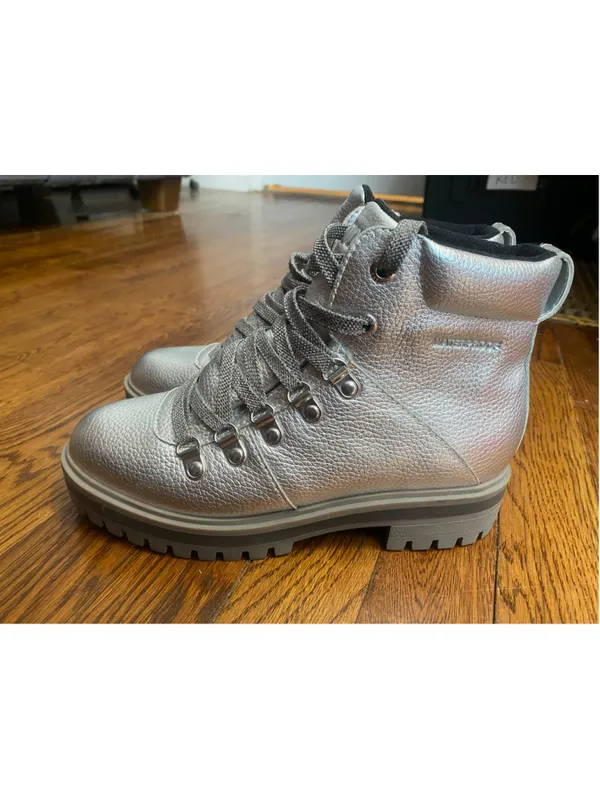 Cougar Nash Silver Combat Boots Metallic Waterproof Leather Hiking Lug Sole 6 - Image 3