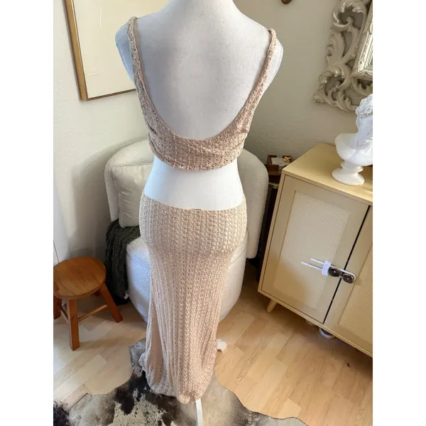Cult Gaia Tyra Crochet Dress‎ In Beige Cut Out Size Small - Image 5