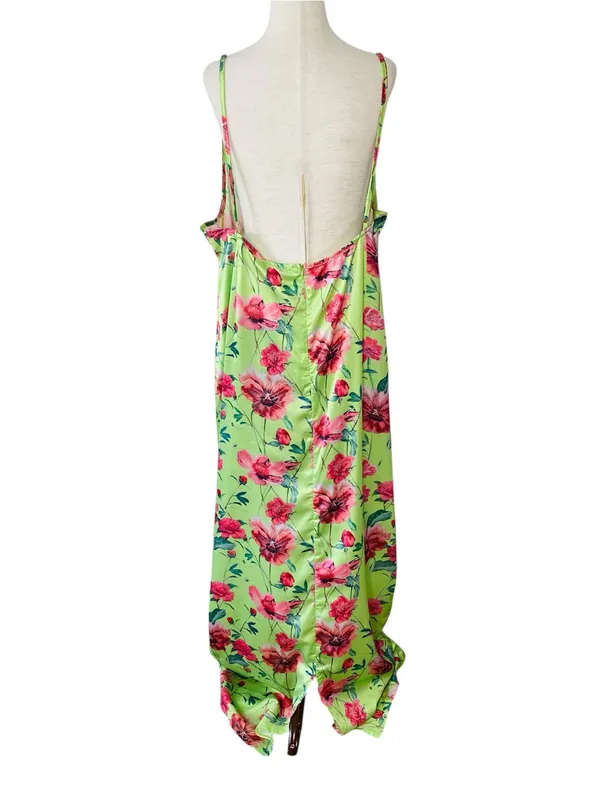 NWT PRETTYLITTLETHING Floral Satin Drape Neck Maxi Dress - Image 3