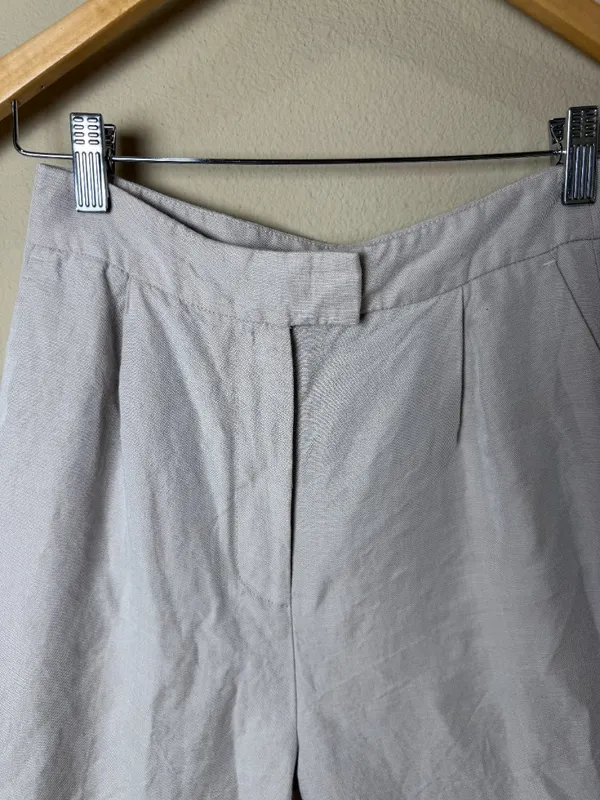 MANGO Suit Cropped Khaki Tan Linen Blend Trousers Pants Size 2 - Image 3