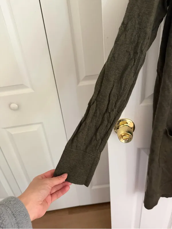 Pendleton Dark Green 100% Merino Wool Long Cardigan Sweater Size Large HOLES - Image 6