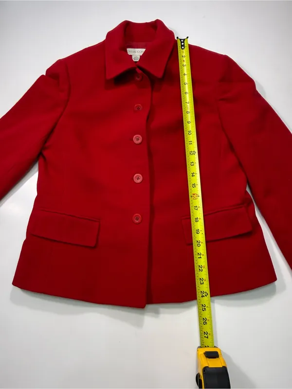 Casual Corner Wool Blend Women's Vibrant Red Button Jacket Size L - Image 3