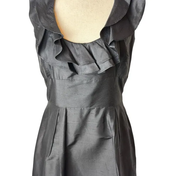 Lynn Lugo Silk Ruffle Neck Cocktail Dress Women 4 Black‎ Gothic LBD Cocktail - Image 9