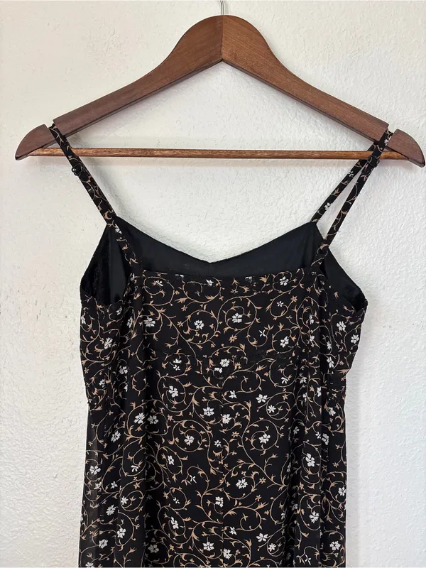 Express Vintage 90s Goth Black Floral Babydoll Slip Dress - Image 7