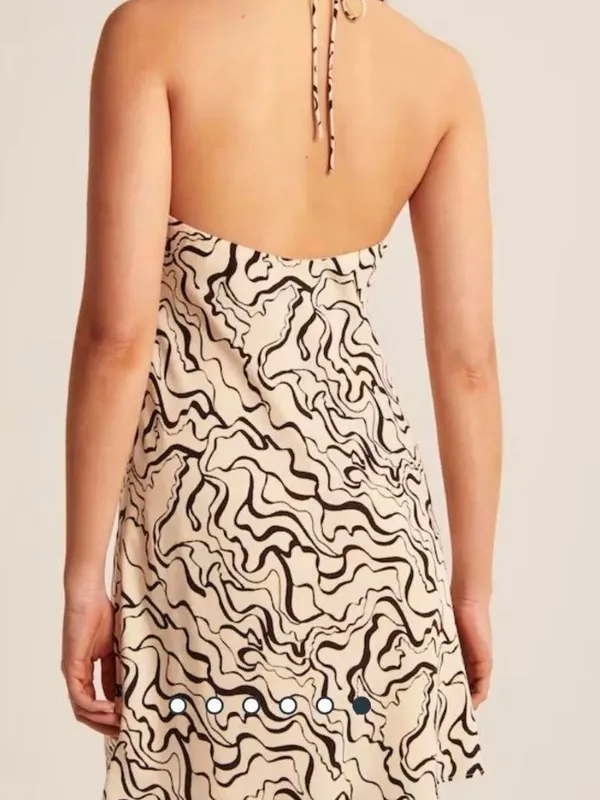 Abercrombie & Fitch Cream Halter Dress with Dark Brown Abstract Swirl - Small - Image 5