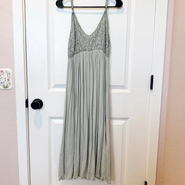 Scandal Italy Sage Green Sequin Midi Dress Medium Fairy Ethereal Empire‎ Waist - Image 4