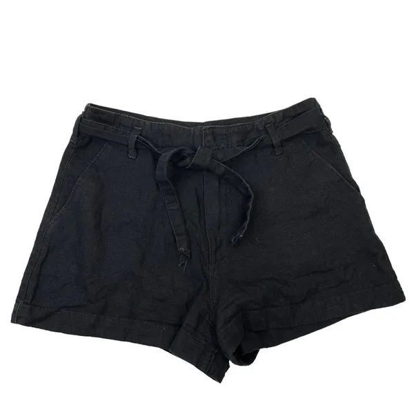 Abercrombie & Fitch S Shorts Black Linen Blend Tie Waist Casual Summer Cuffed - Image 2