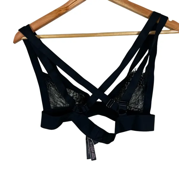 Victoria's Secret Strappy Floral Lace Bralette Black Goth Cage Straps Size S - Image 3