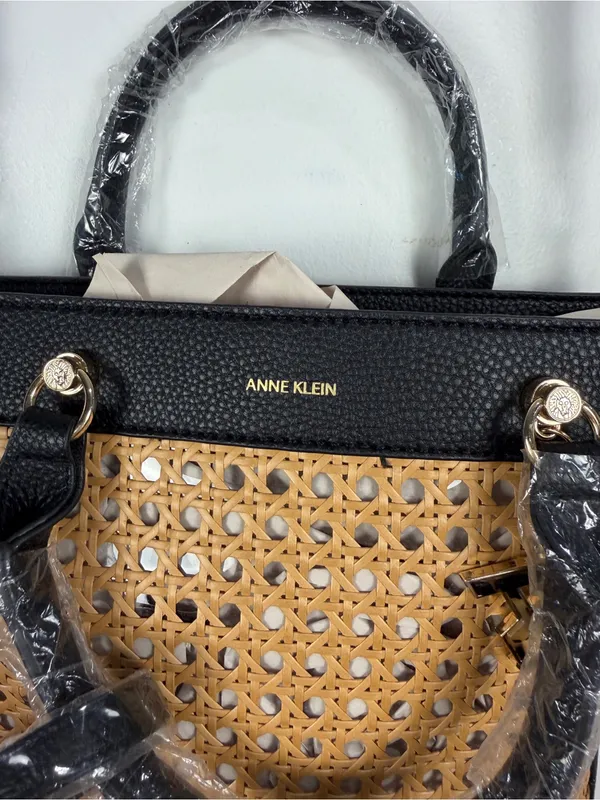 New Anne Klein Raffia Bucket Bag And Clutch Black Crossbody Shoulder Purse - Image 8