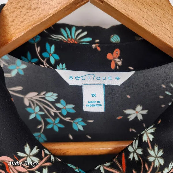 Boutique+ Floral High-Low Duster Kimono Black Women’s Size 1X - Image 4