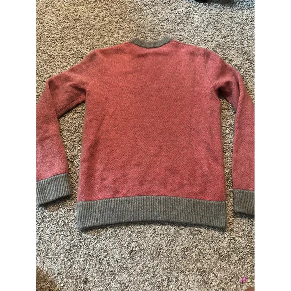Club Monaco Italian Cashmere Sweater‎ Coral Pink Grey Trim Crew Neck XS q2645 - Image 5