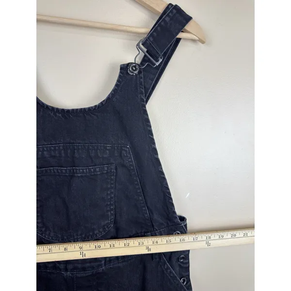 Zara Basic Black Denim Overalls Dungarees Women's Size L Slim Leg Faded Black - Image 9