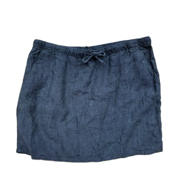 Garnet Hill Essential 100% Linen Pull On Denim Mini Skirt Pocket Chambray Size L - Image 2