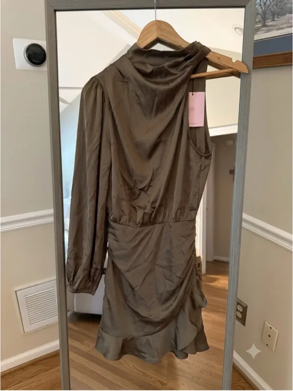 Women's Hello Molly One Shoulder Brown Dress Size 4 - Image 2