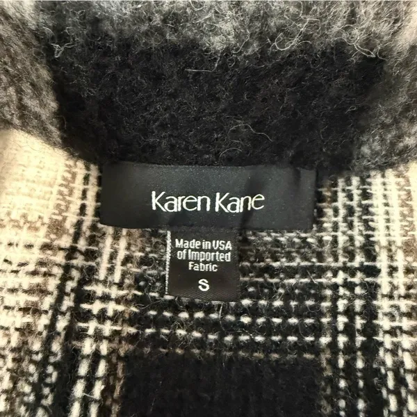 Karen Kane Plaid Fringe Jacket Black White Button Notch Collar Wool Blend S - Image 9