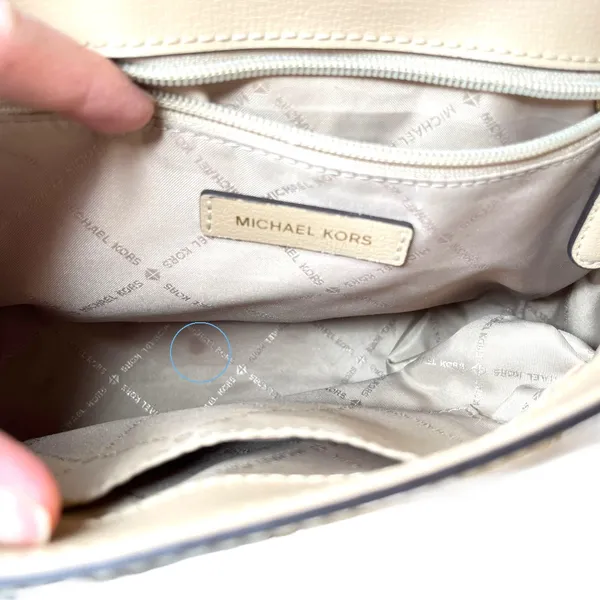Michael Kors | Mott Beige Leather Top Handle Satchel Crossbody Gold Hardware - Image 12