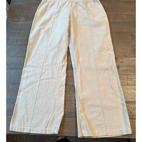 Just Living Women's Beige Wide Leg Linen Casual Pants Size Small - Image 3