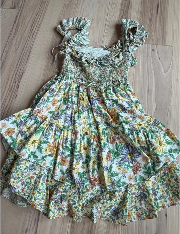 For Love And Lemons Floral Ruffle Mini Dress in White, Green, Yellow - Image 5