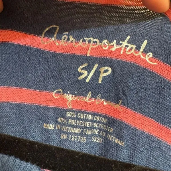 AEROPOSTALE Long Sleeve Striped Sweatshirt Crew Tee Shirt Pink Blue Small - Image 4