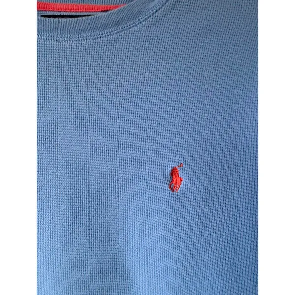 Polo Ralph Lauren Light Blue Long Sleeve Thermal Shirt with Red Logo - Image 3