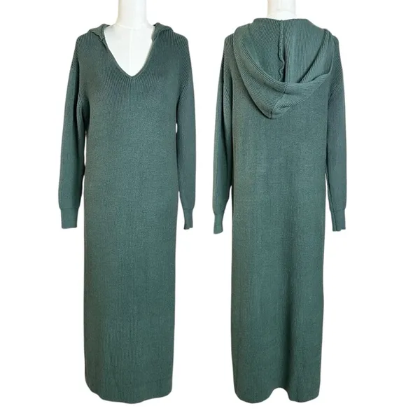 Free People Beach Free-est Claudia Hooded Sweater Midi Dress in Dried Pine Small - Image 2