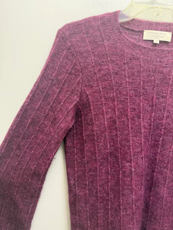 Sezane Joyce Jumper Sweater Merino Wool Mohair Gold Buttons in Grape Purple XS - Image 6