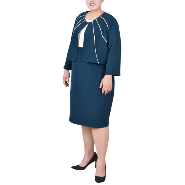NWT Ny Collection Womens Plus Size 3/4 Sleeve Jacket and Dress Mallard Green 16W - Image 3